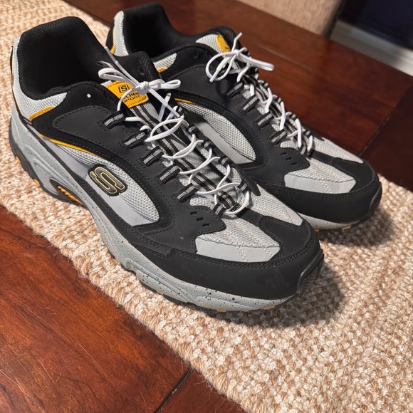 Skechers Sport Athletic Walking Sneakers Comfort Black‎ Gray Yellow Men's 14EW - Picture 2 of 16